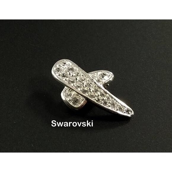 Swarovski X Brooch, Modernist Pin, Swan Logo, Rhinestone 1980s Brooch Vintage - Picture 10 of 10